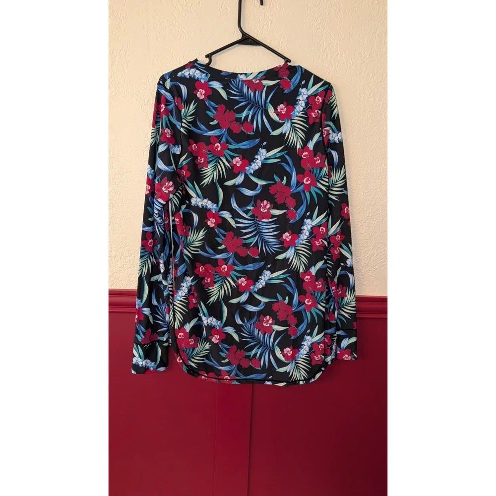 TOMMY BAHAMA Midnight Orchid‎ rash guard Swim cover-up sun top women L Large NWT